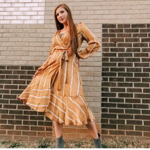 FRNCH wrap dress stripes copper size Medium multicolor